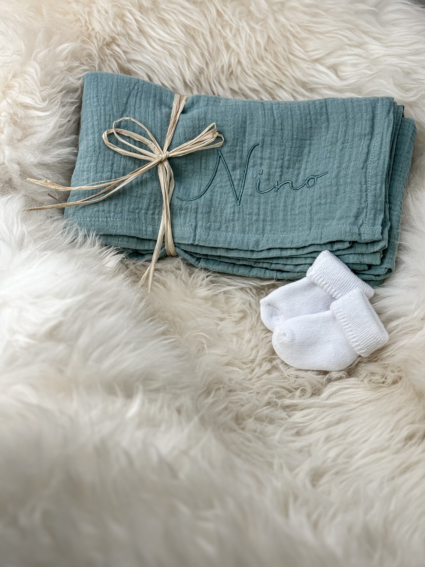 Couverture pour bébé en mousseline menthe en coton (biologique)