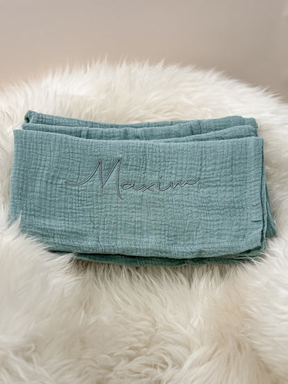 Couverture pour bébé en mousseline menthe en coton (biologique)