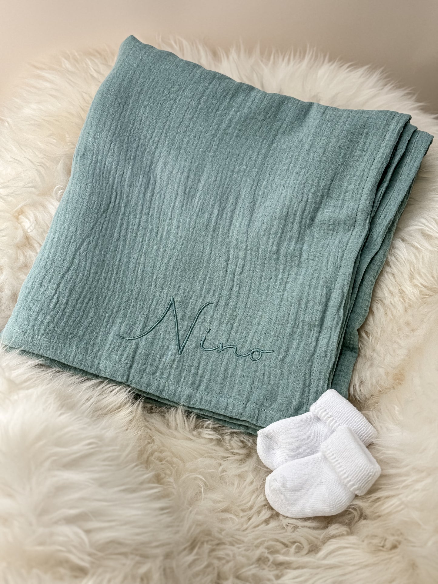 Couverture pour bébé en mousseline menthe en coton (biologique)