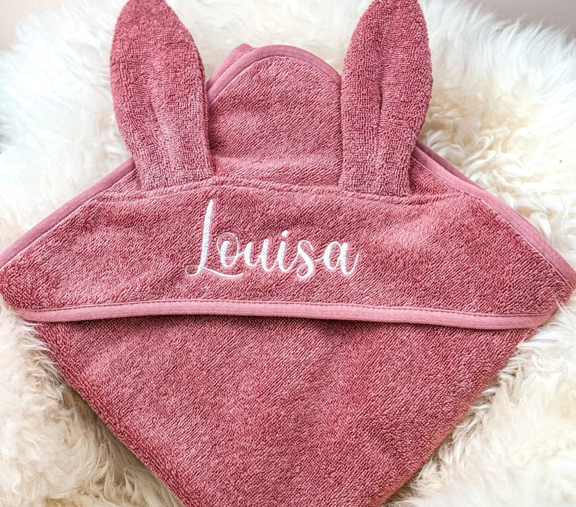 Baby Kapuzenhandtuch Hase Rosa – 100% Bio - Baumwolle - bergkindl