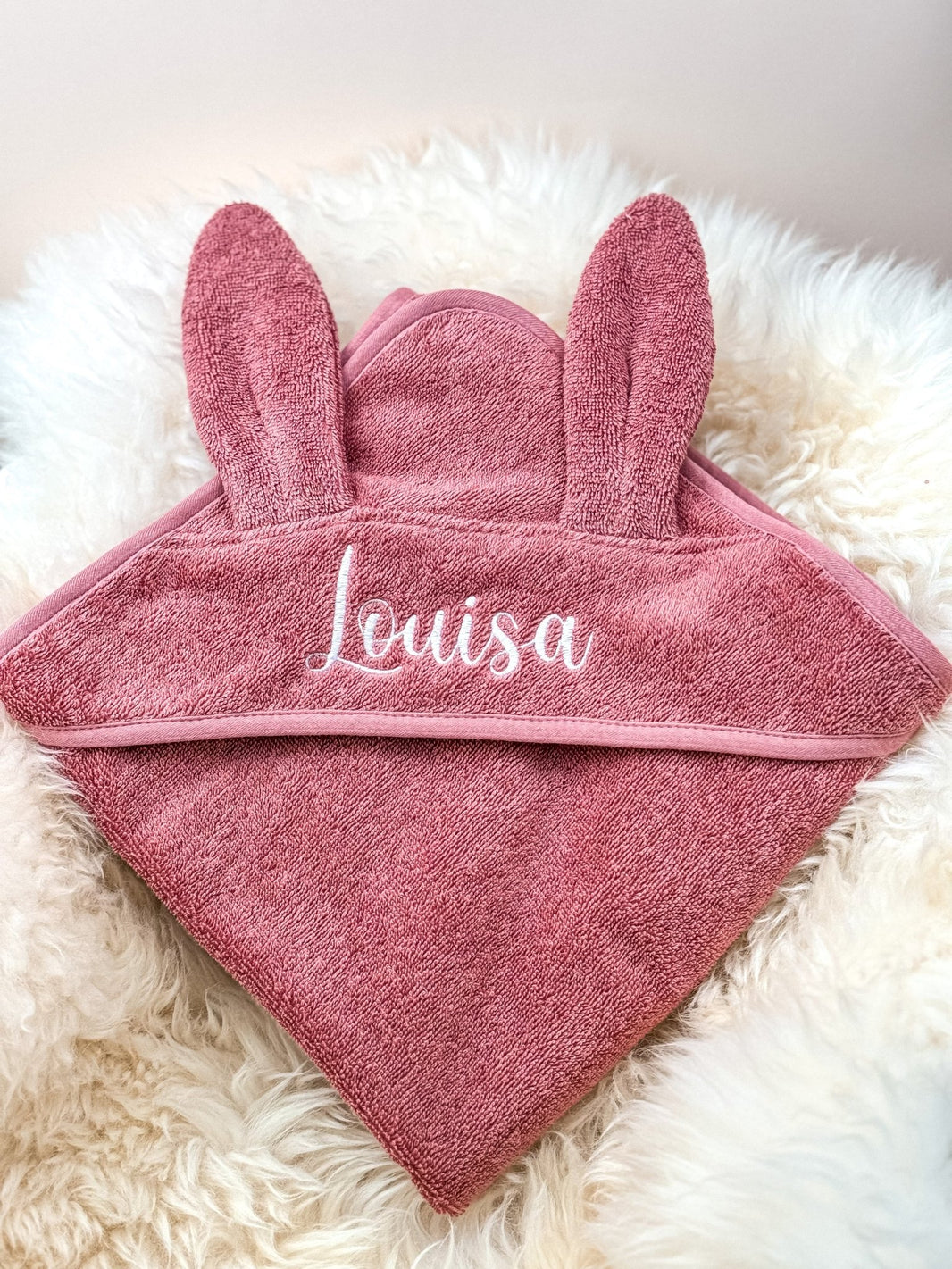 Baby Kapuzenhandtuch Hase Rosa – 100% Bio - Baumwolle - bergkindl