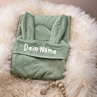 Baby Kapuzenhandtuch Hase Salbei – 100% Bio - Baumwolle - bergkindl