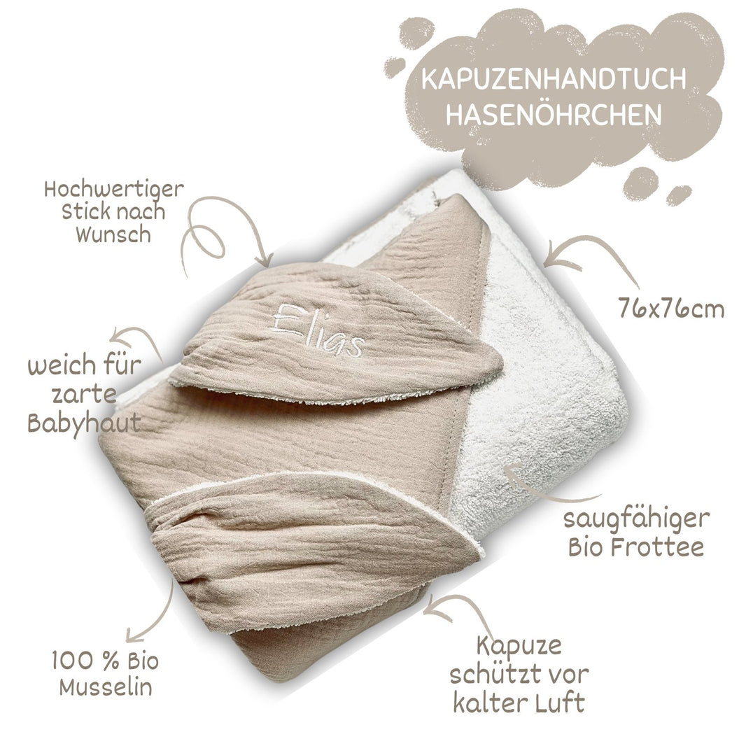 Creme Kapuzenhandtuch aus 100% Baumwolle - bergkindl