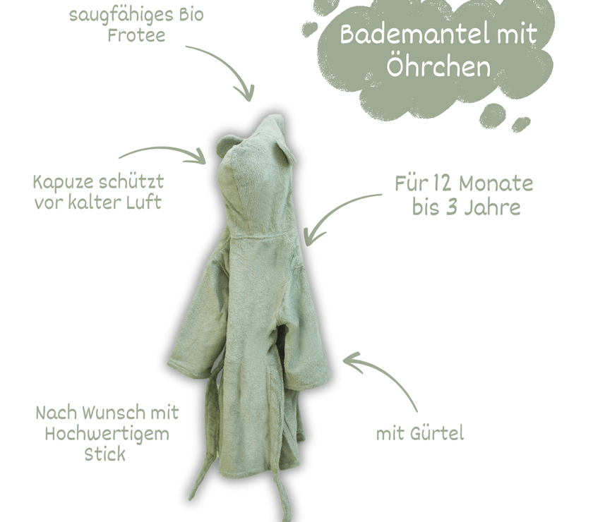 Green Kinderbademantel aus Bio - Baumwolle – Kuschelweich - bergkindl