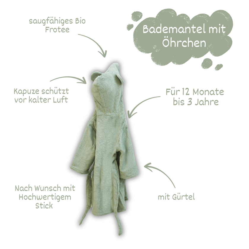 Green Kinderbademantel aus Bio - Baumwolle – Kuschelweich - bergkindl