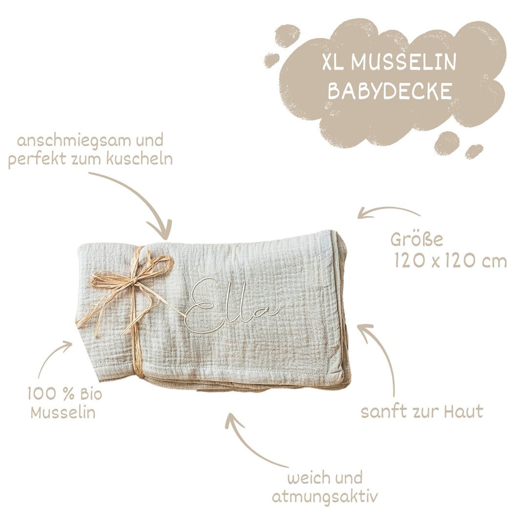 Musselin Babydecke creme aus (Bio)Baumwolle - bergkindl