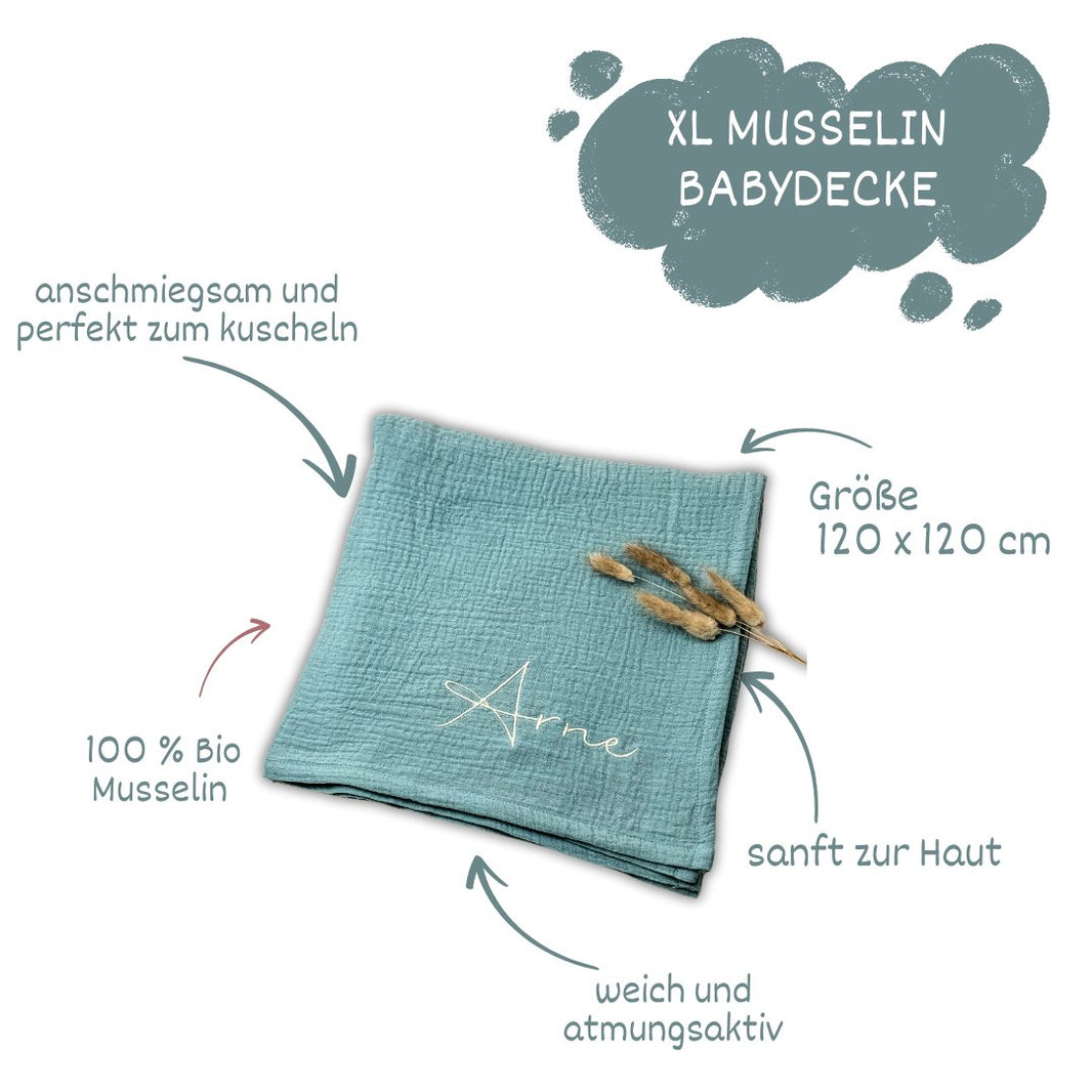 Musselin Babydecke mint aus (Bio)Baumwolle - bergkindl