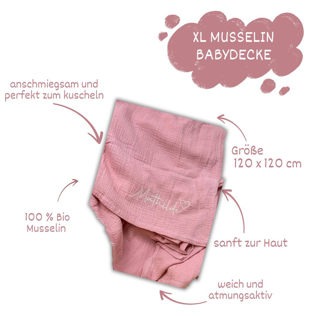 Musselin Babydecke rosé aus (Bio)Baumwolle - bergkindl