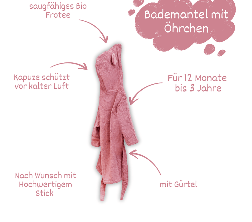 Rosa Kinderbademantel aus Bio - Baumwolle – Kuschelweich - bergkindl