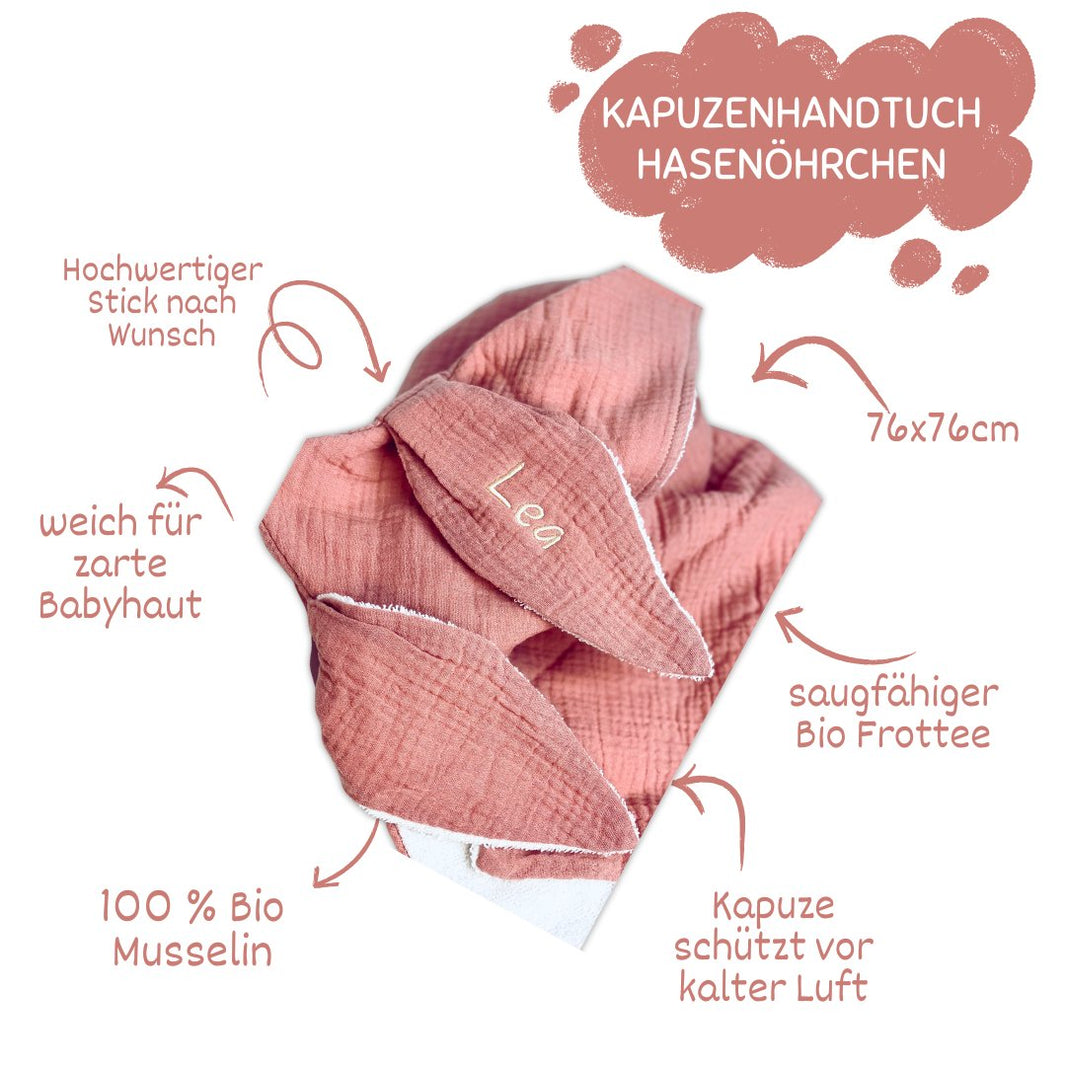 Rosé Kapuzenhandtuch aus 100% Baumwolle - bergkindl